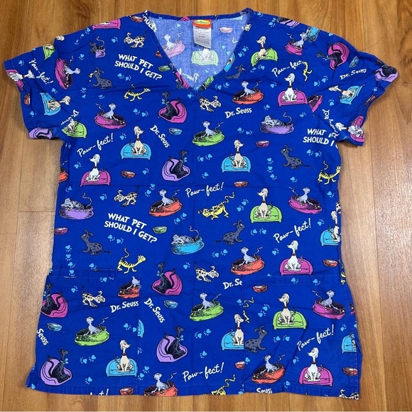 Dr. Seuss Nurse Uniform Short Sleeve Tee - Blue and Pink V-Neck Size S - Picture 3 of 9